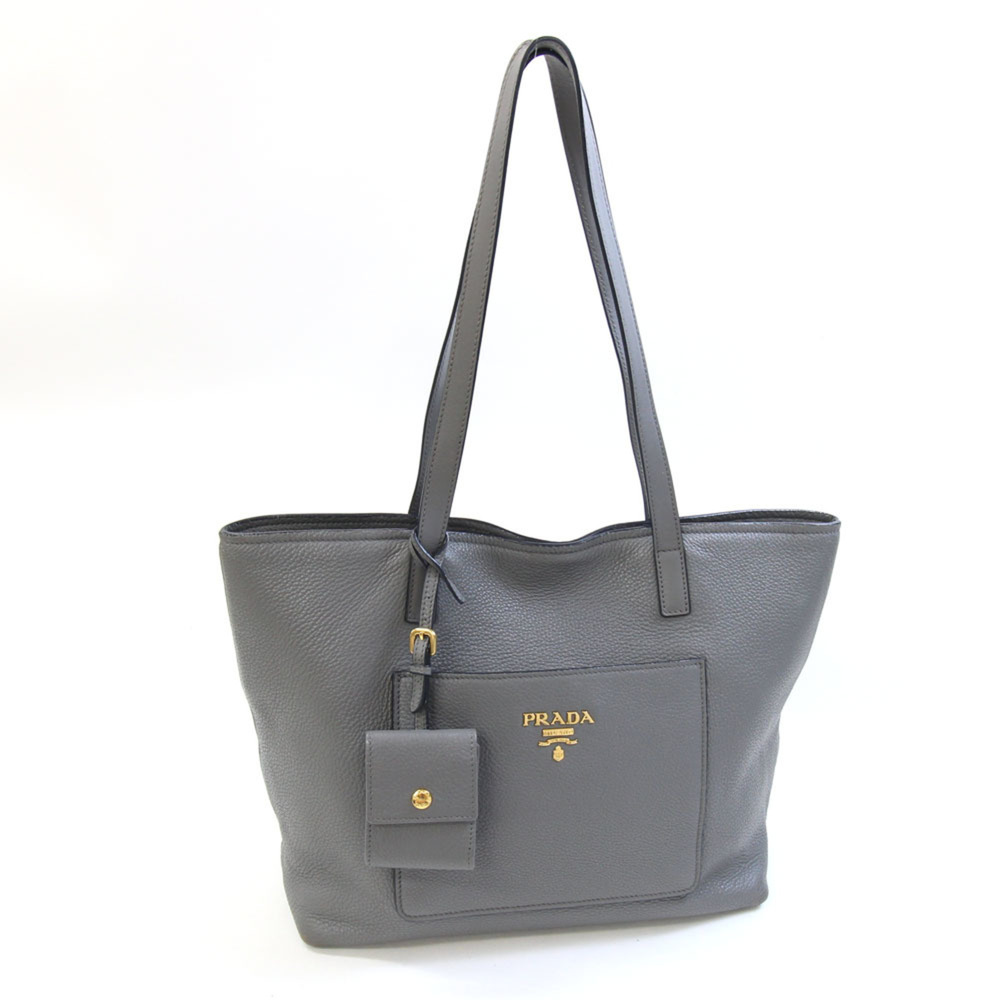 Prada Tote Bag 1BG048 Gray Leather Shoulder for Women PRADA